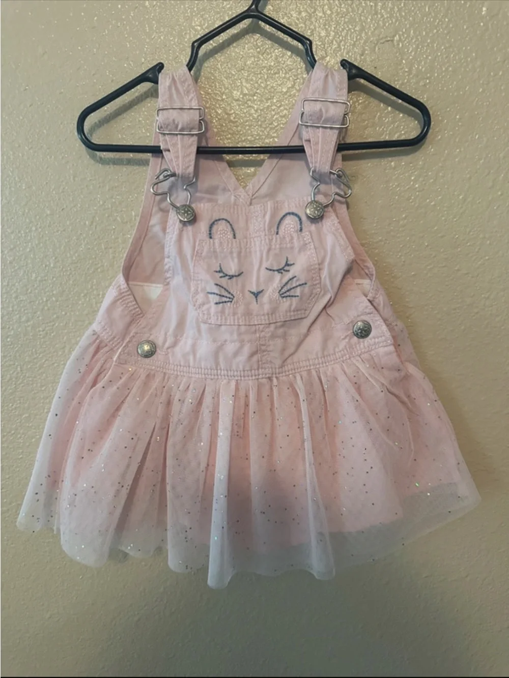 Carter's Light Pink Tulle Overall Dress with Cat Face Pocket